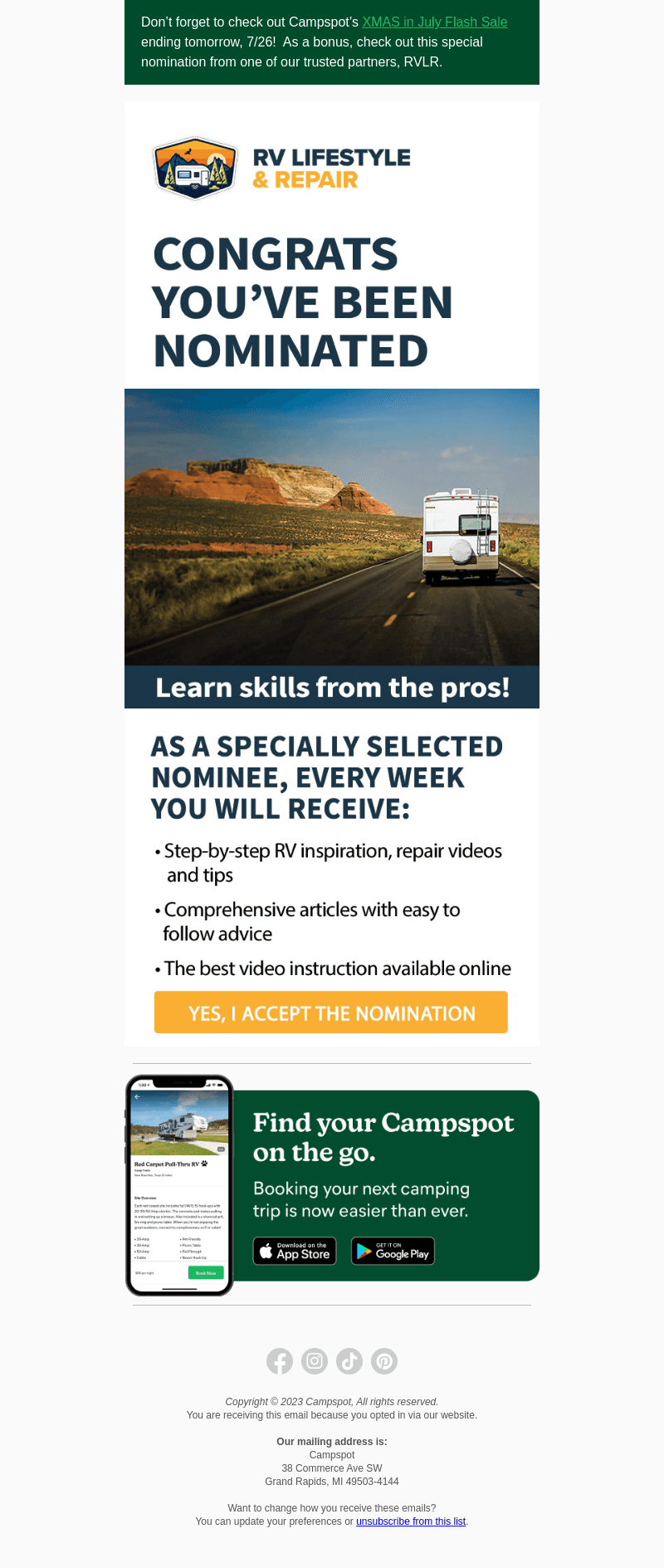 Campspot email from Tue, Jul 25, 2023