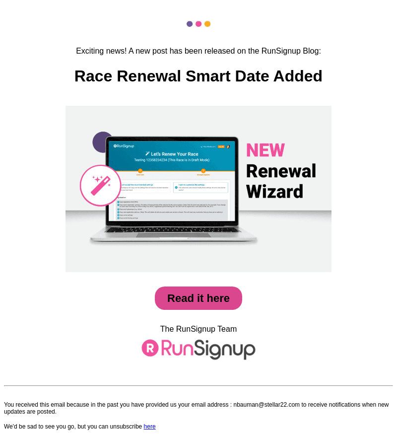 New Post! - Race Renewal Smart Date Added