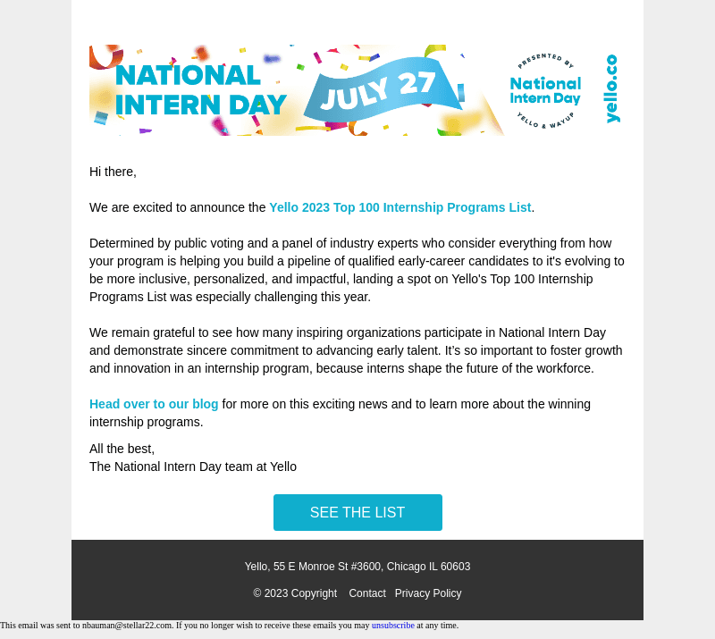 Announcing the Yello Top 100 Internship Programs List