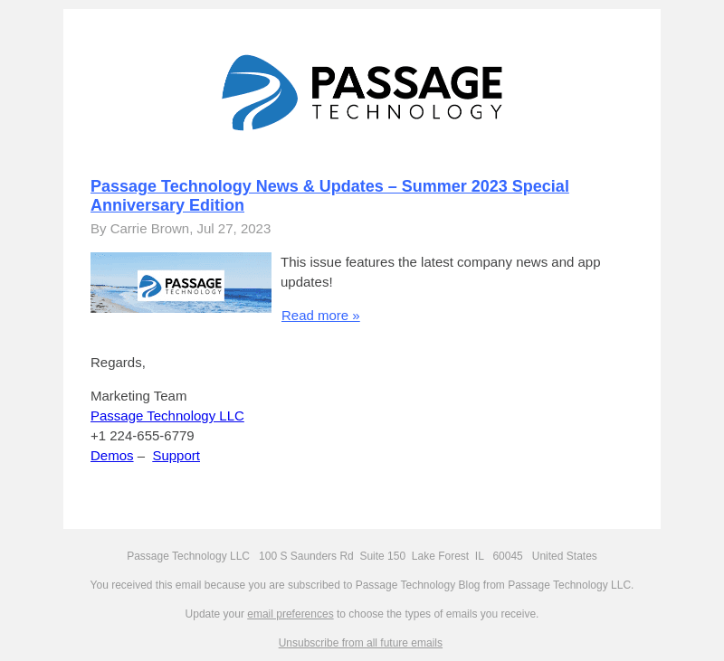 Passage Technology email from Fri, Jul 28, 2023