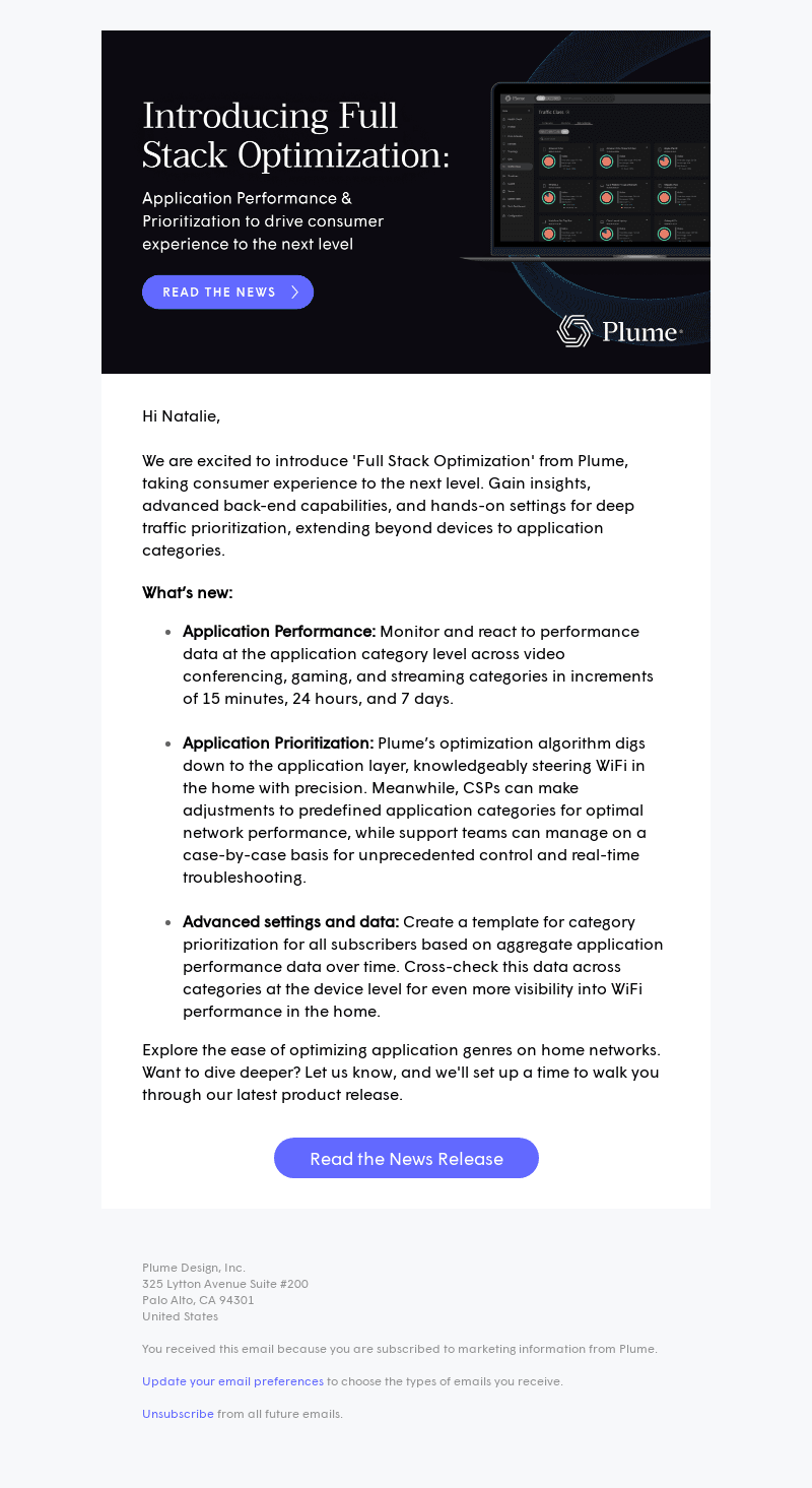 Plume Design email from Tue, Aug 1, 2023