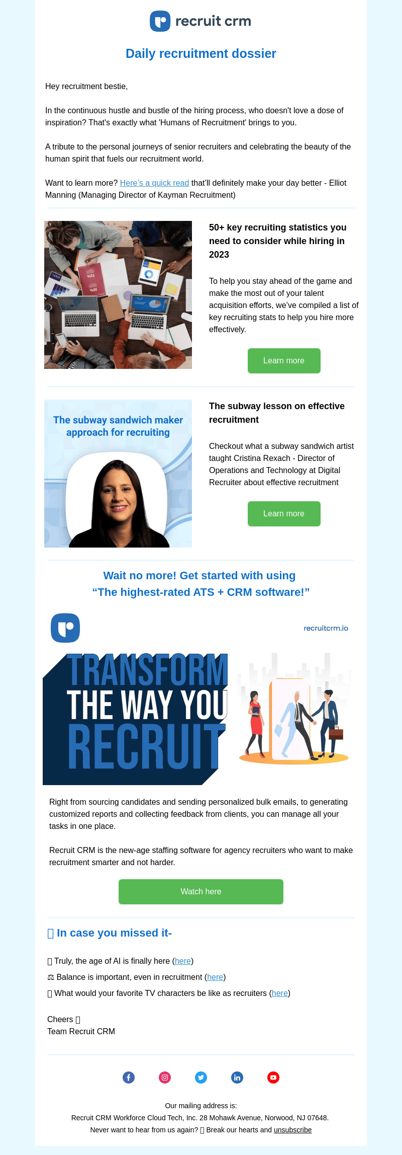 Recruit CRM email from Thu, Aug 3, 2023
