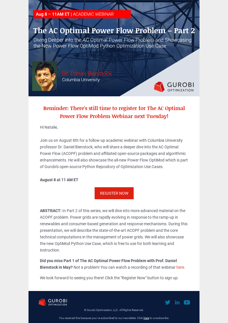 Reminder: Webinar Invitation: "The AC Optimal Power Flow Problem - Part 2"