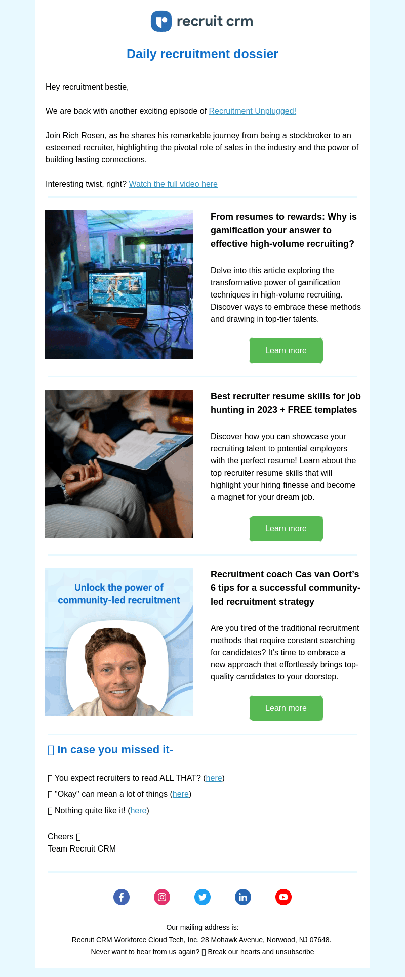 Recruit CRM email from Tue, Aug 8, 2023
