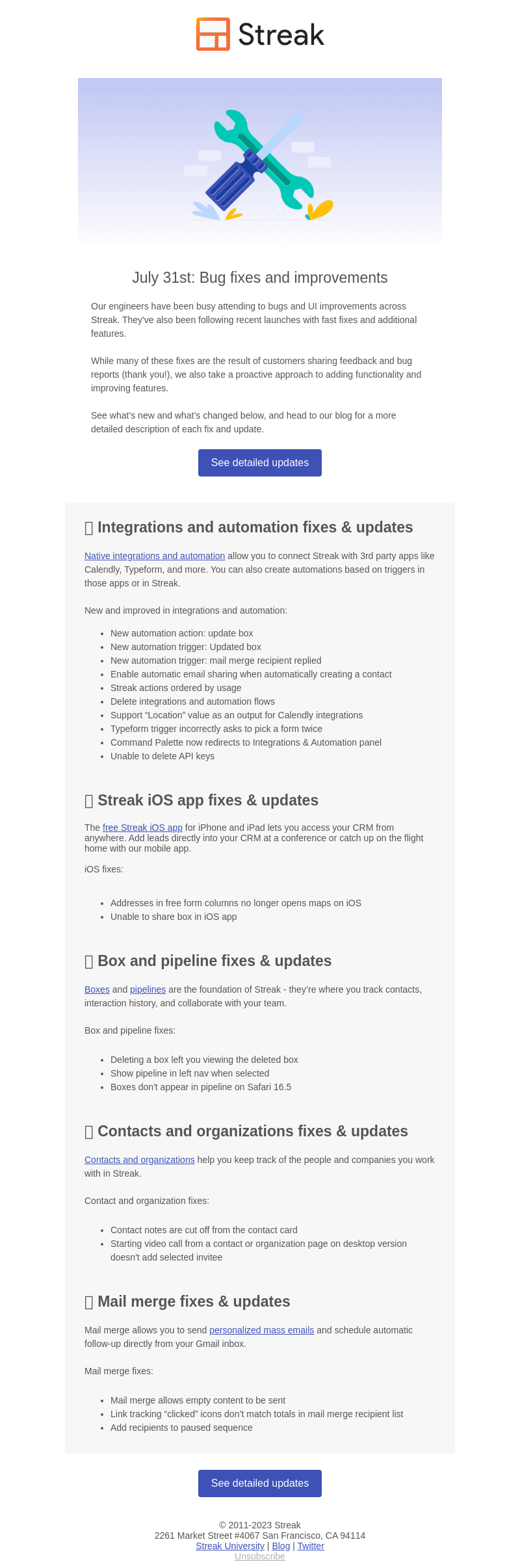 Recent fixes and improvements in Streak