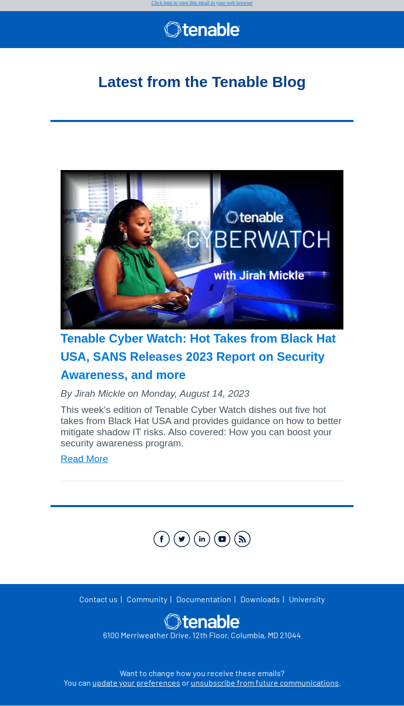 Latest from the Tenable Blog - Aug 14, 2023