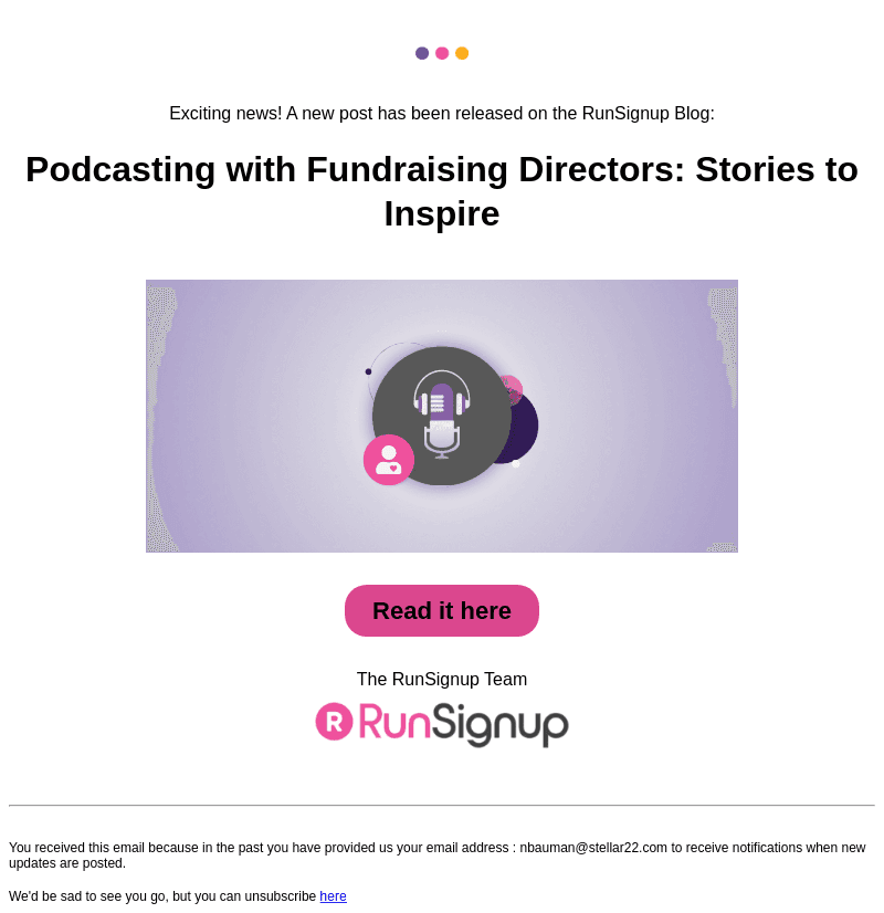 RunSignUp email from Mon, Aug 14, 2023