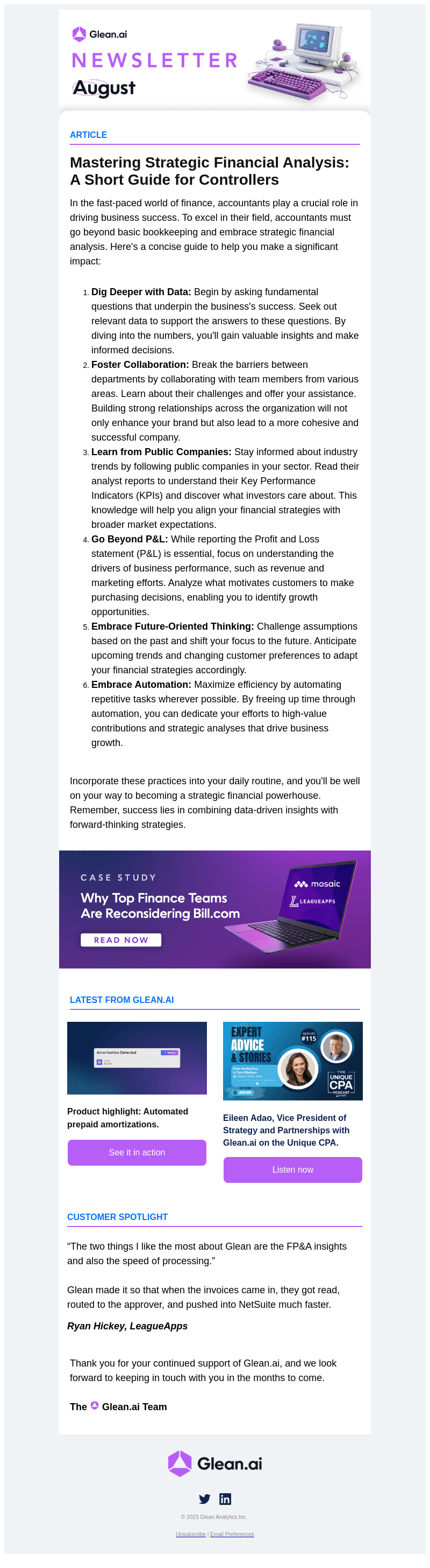 Glean analytics email from Tue, Aug 15, 2023