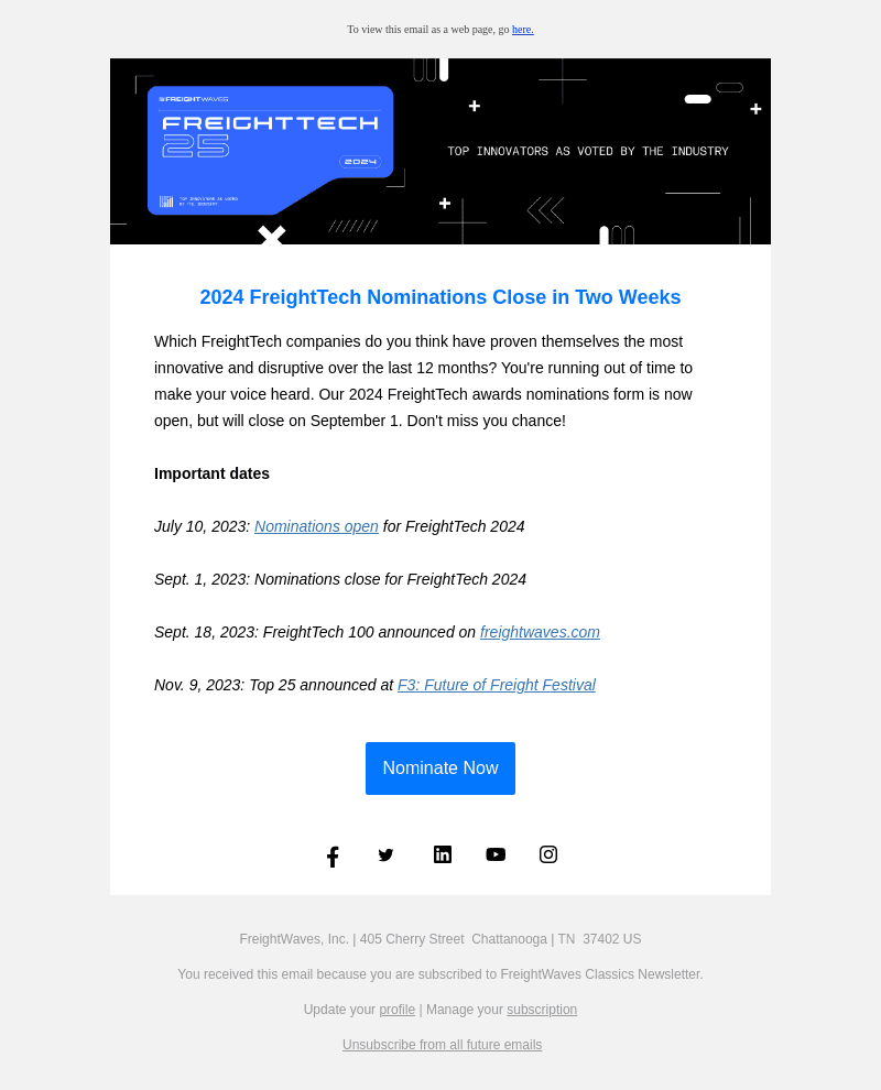 Only two weeks left for 2024 FreightTech nominations