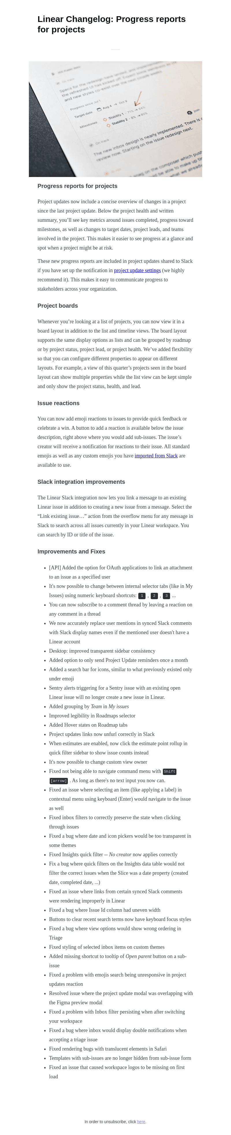 Linear Changelog: Progress reports for projects