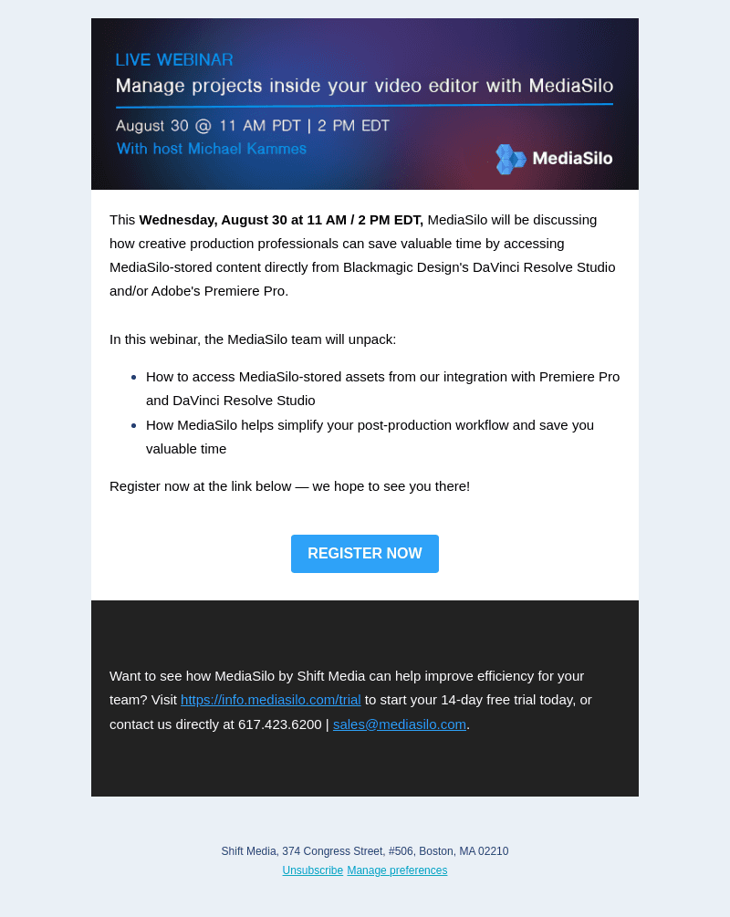 MediaSilo email from Mon, Aug 28, 2023