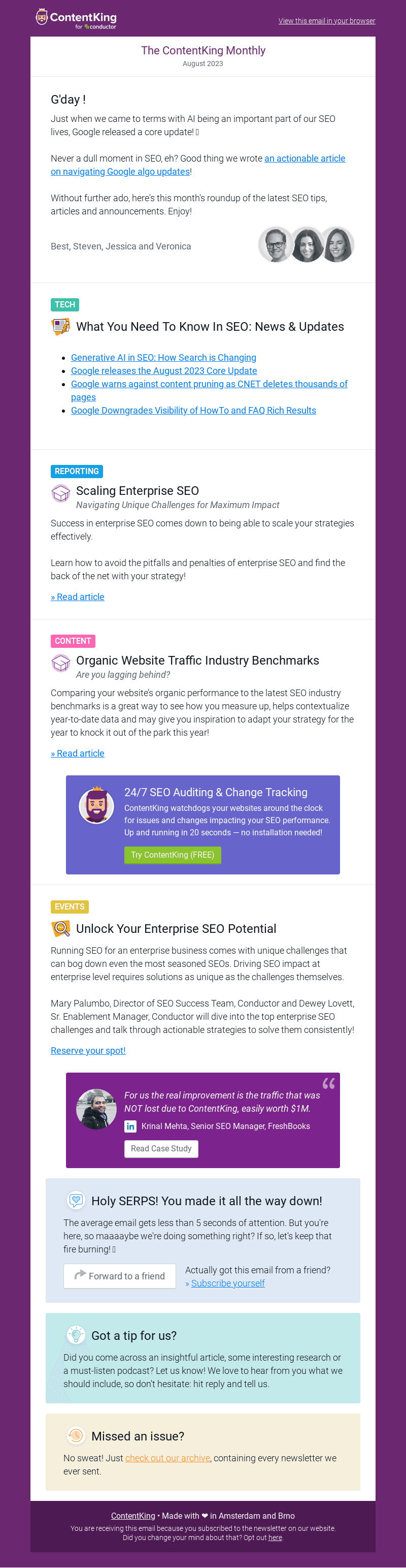ContentKing email from Wed, Aug 30, 2023