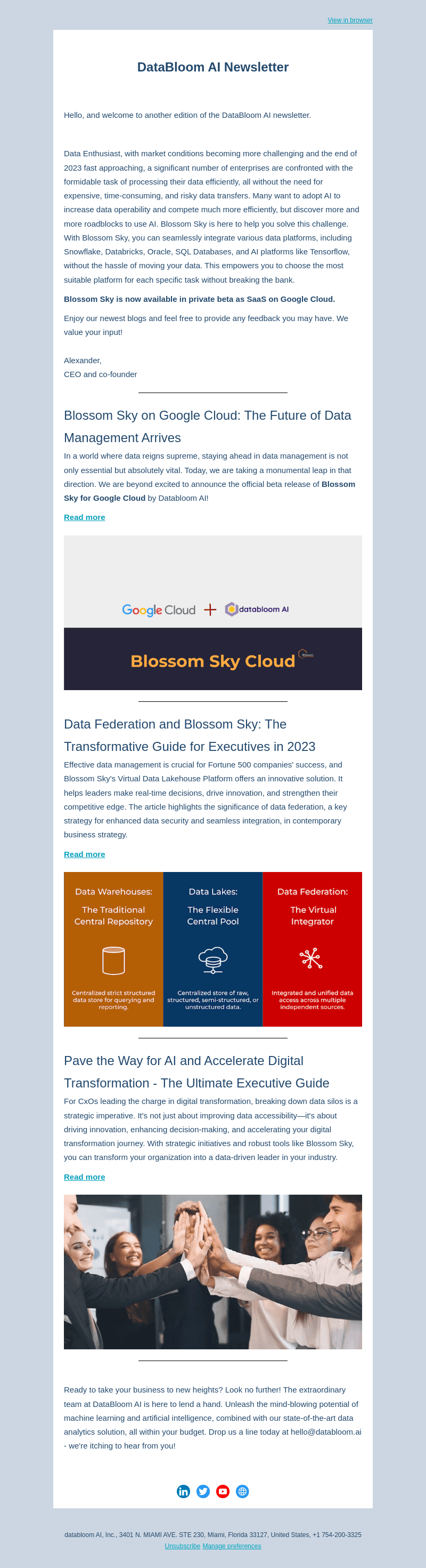 Databloom AI email from Wed, Aug 30, 2023