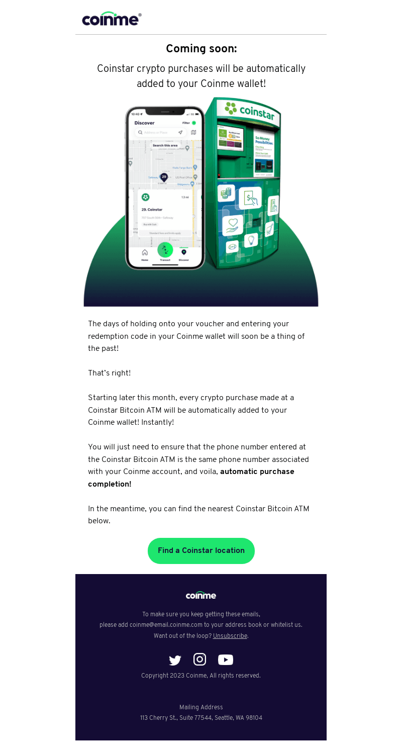 Coinme email from Fri, Sep 1, 2023