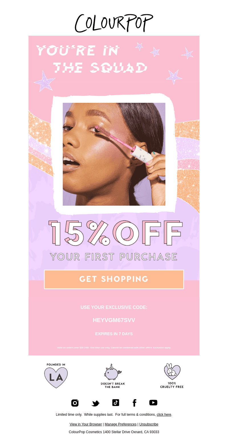 ColourPop Cosmetics email from Sat, Sep 2, 2023