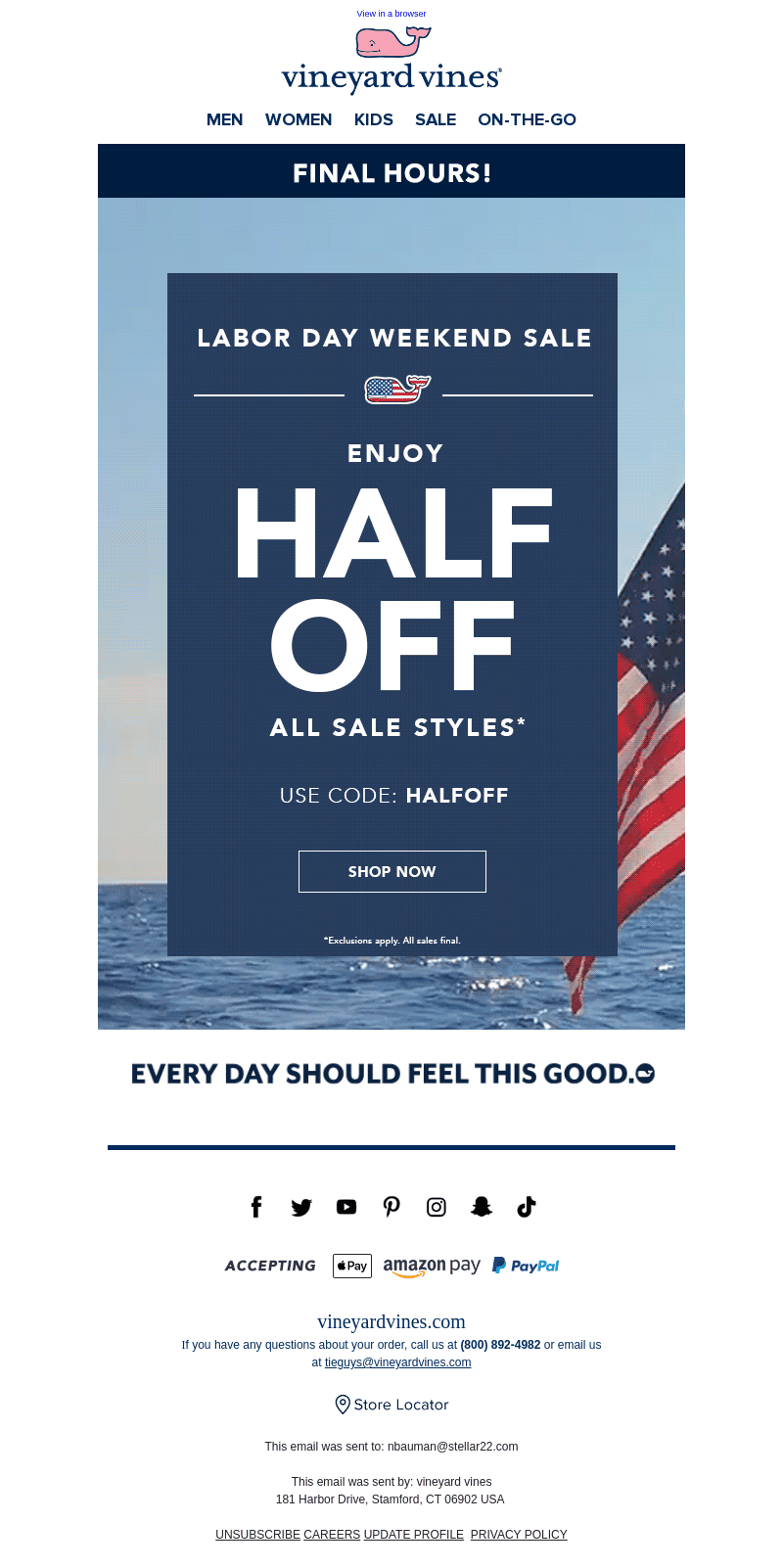 FINAL HOURS For Half Off All Sale