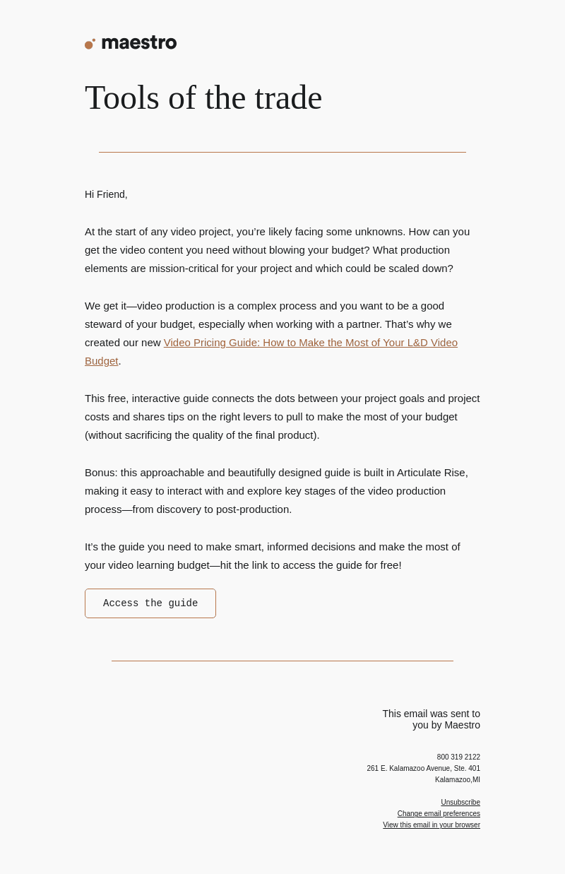 Maestro Learning email from Wed, Sep 6, 2023