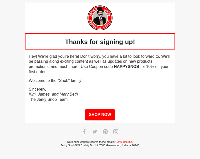 Thanks for becoming a "Snob!"