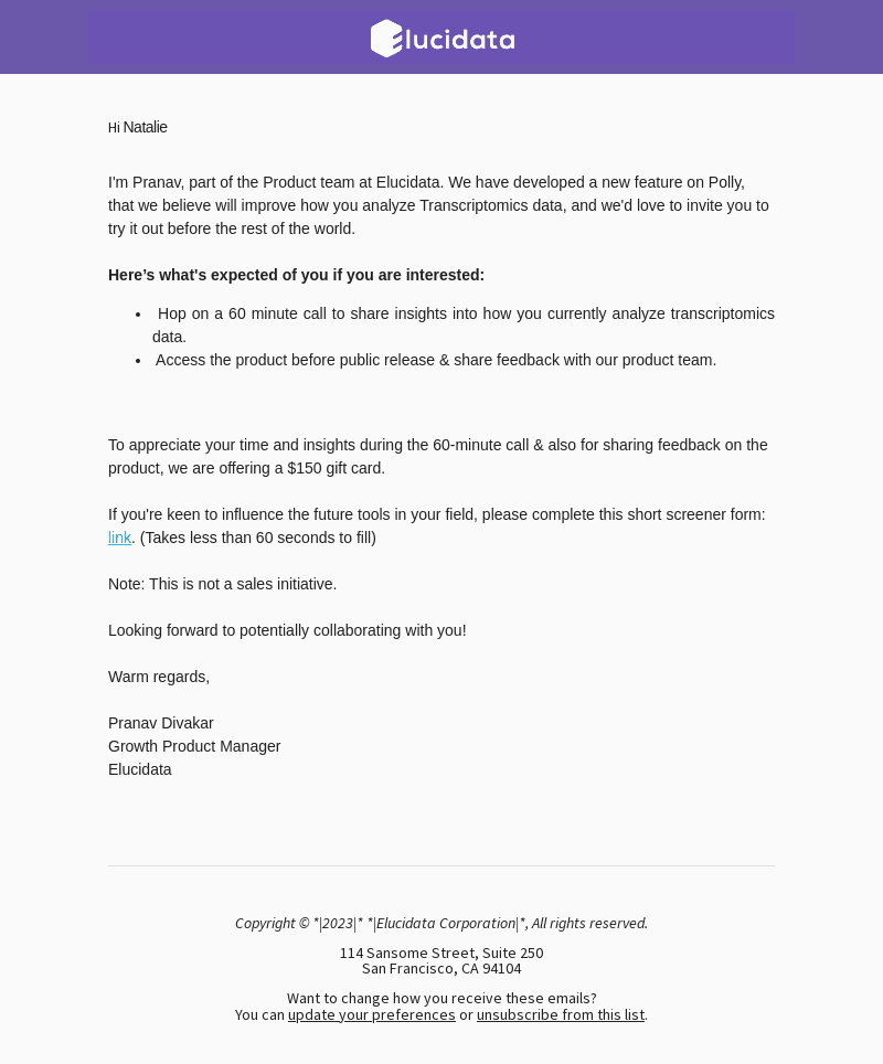 Elucidata email from Wed, Sep 6, 2023