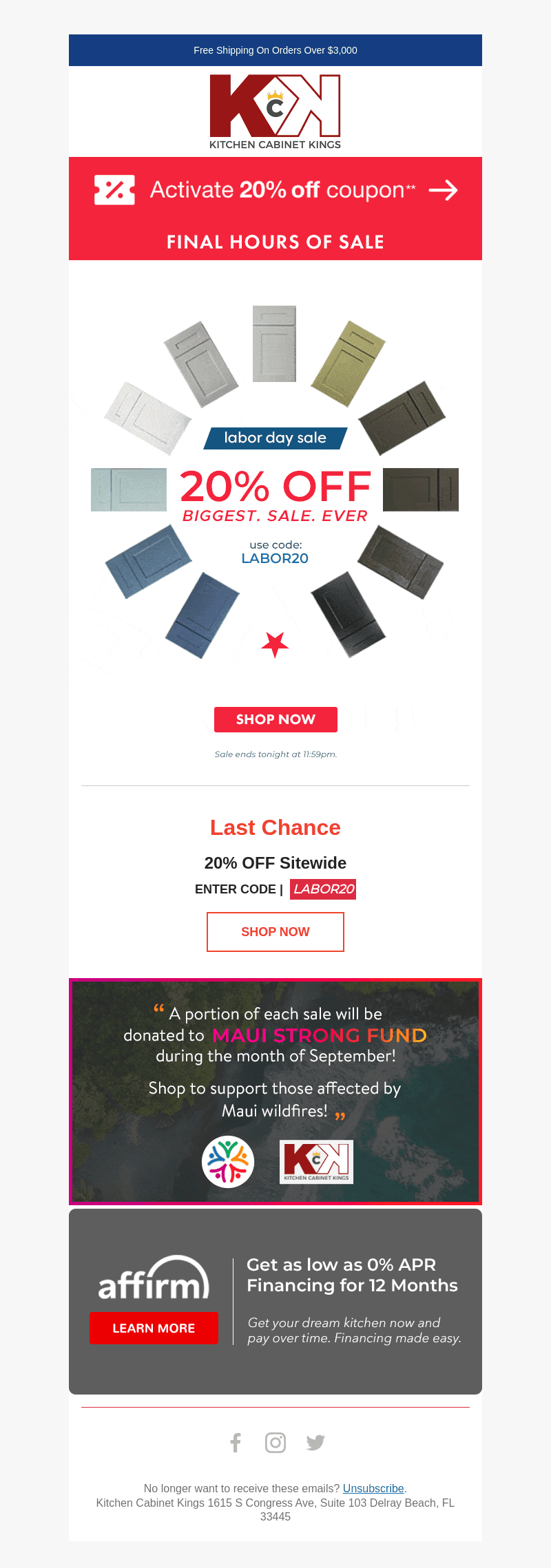 Final hours! 20% off cabinets ends tonight.
