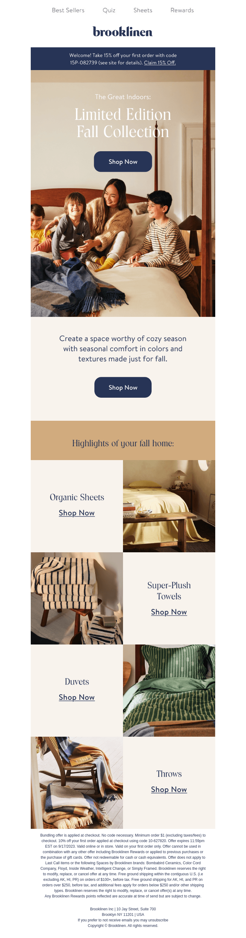 Brooklinen email from Sun, Sep 10, 2023