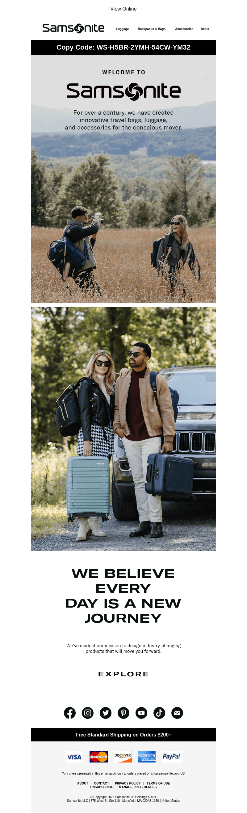 Welcome to Samsonite. Here’s 10% Off