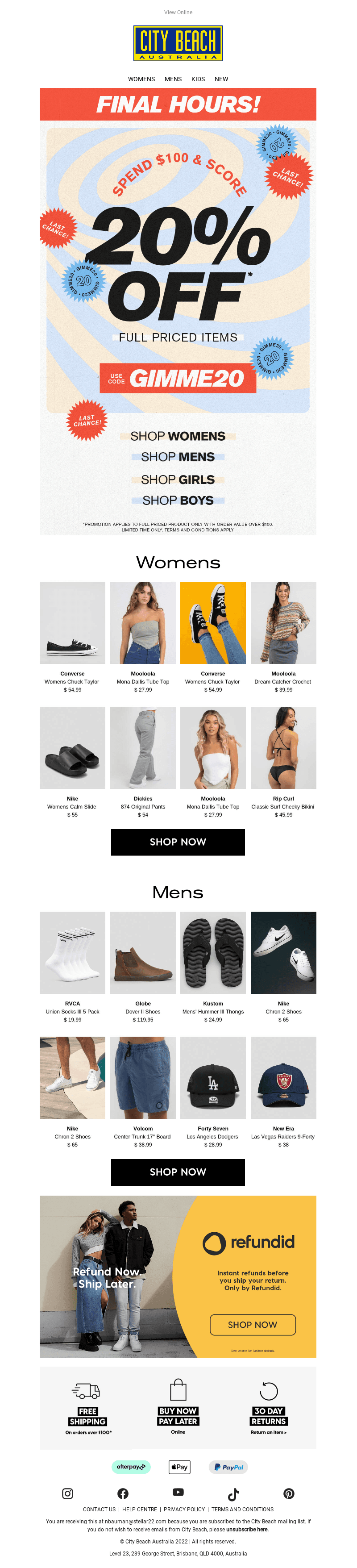 FINAL HOURS 🚨 20% OFF* Spend $100