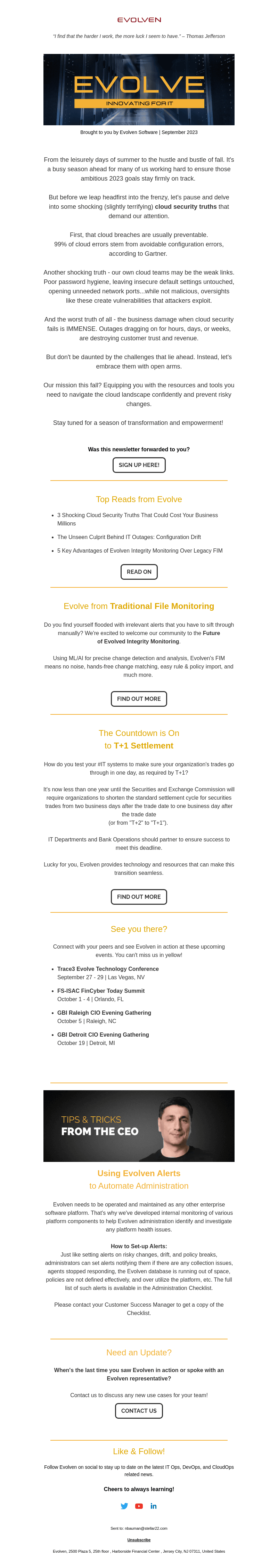 Evolven Software email from Wed, Sep 13, 2023