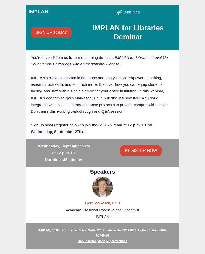 Sign up now! Institutional licensing deminar with IMPLAN