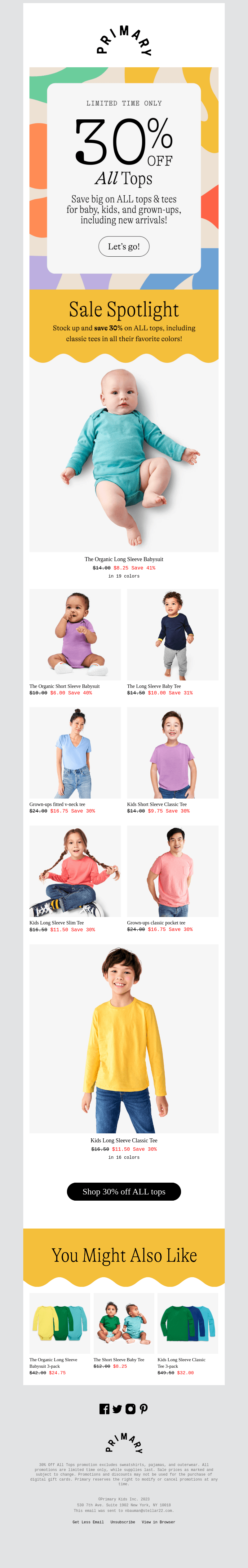 📢 Don't miss 30% off their favorite solid tees & babysuits