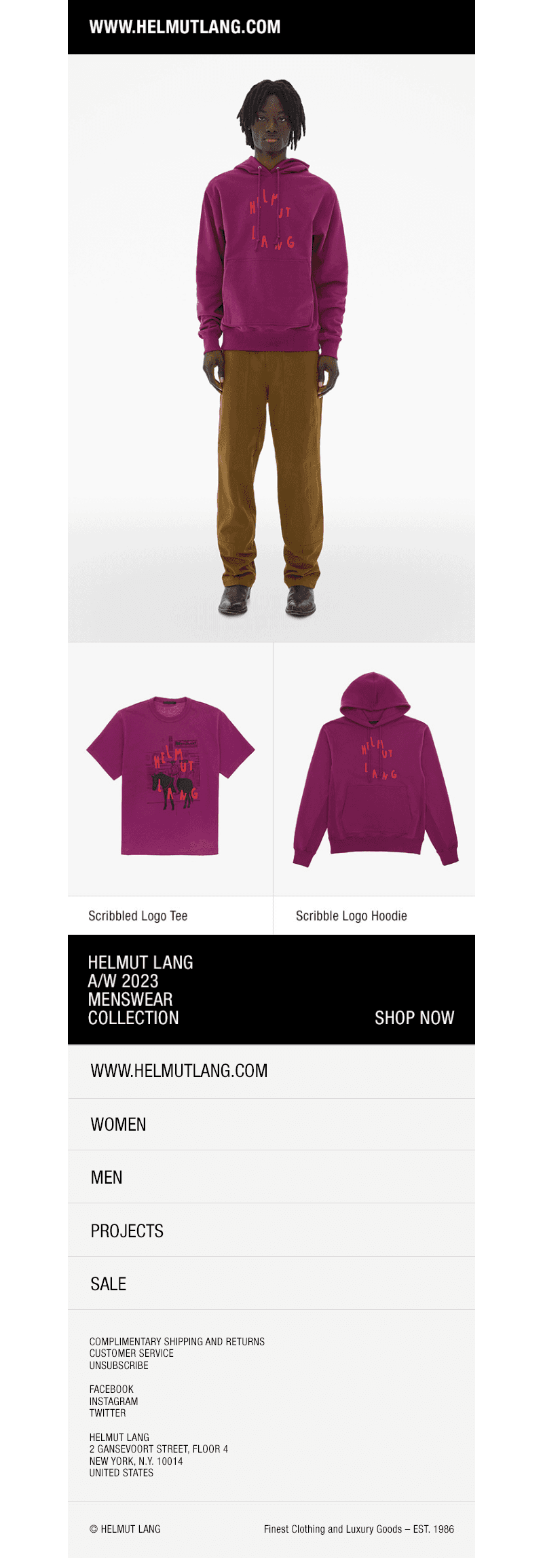 Just in: Scribble Logo Tee and Hoodie in Raspberry