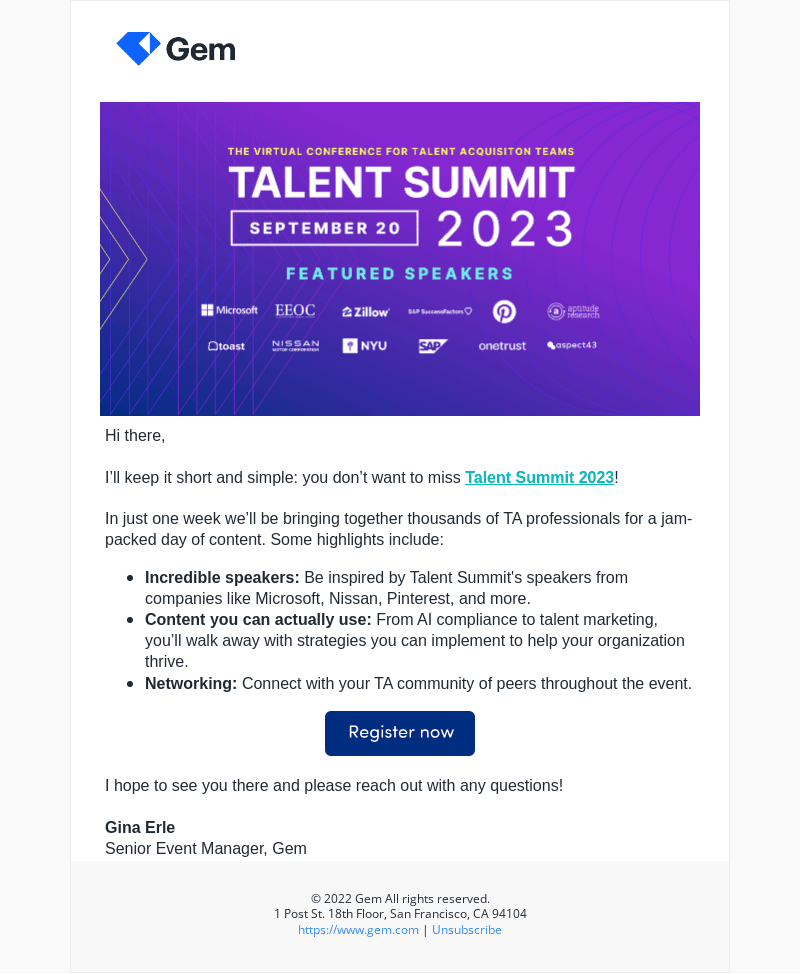 Hi there, Talent Summit is in one week!
