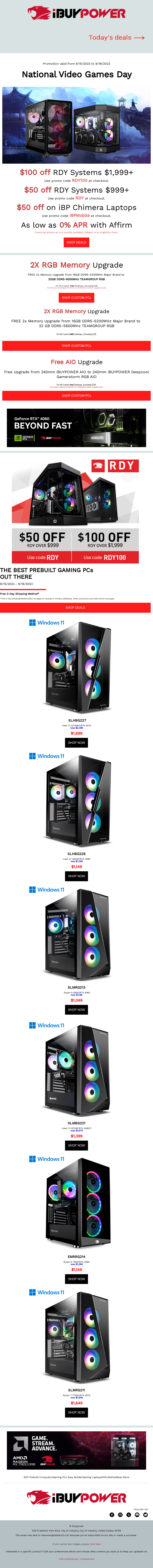 iBUYPOWER email from Fri, Sep 15, 2023