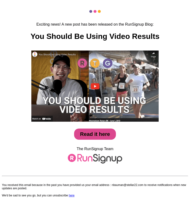 RunSignUp email from Fri, Sep 15, 2023