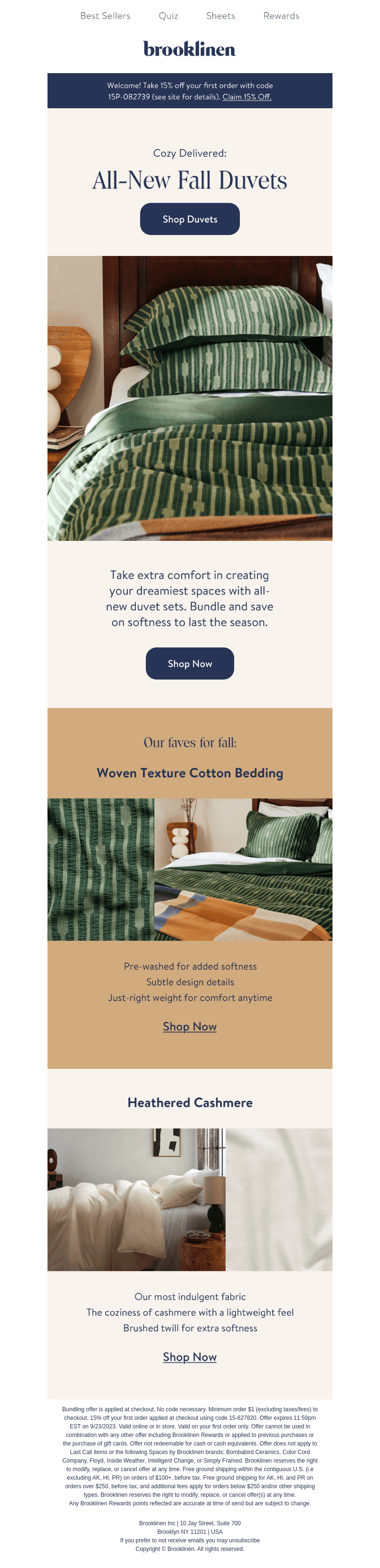Brooklinen email from Sat, Sep 16, 2023