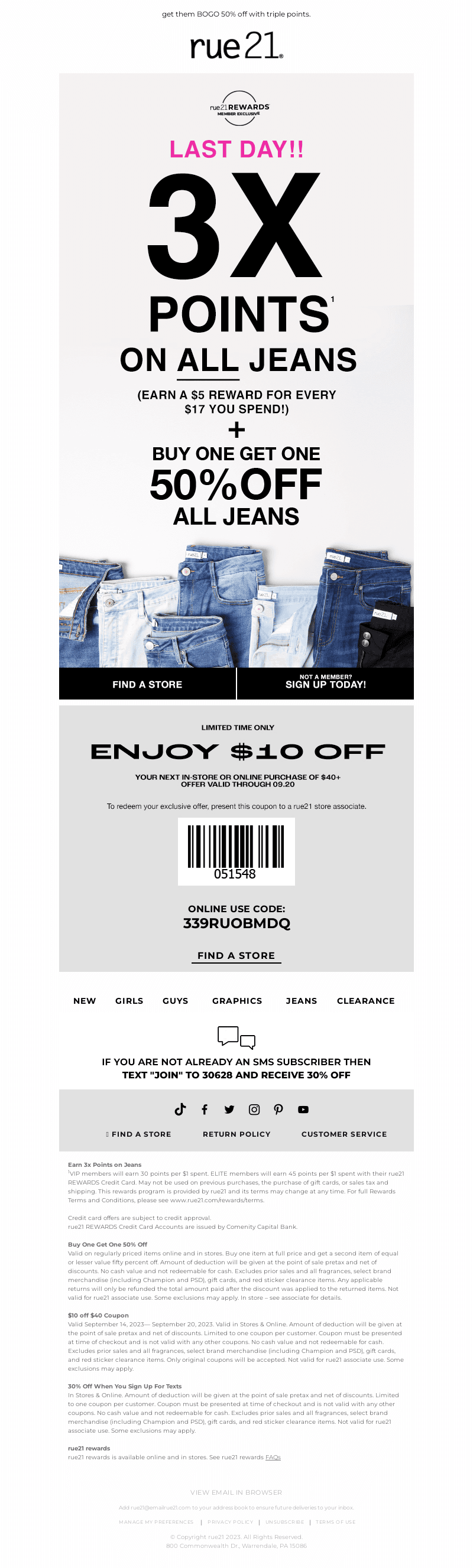 3X POINTS on jeans ends today!