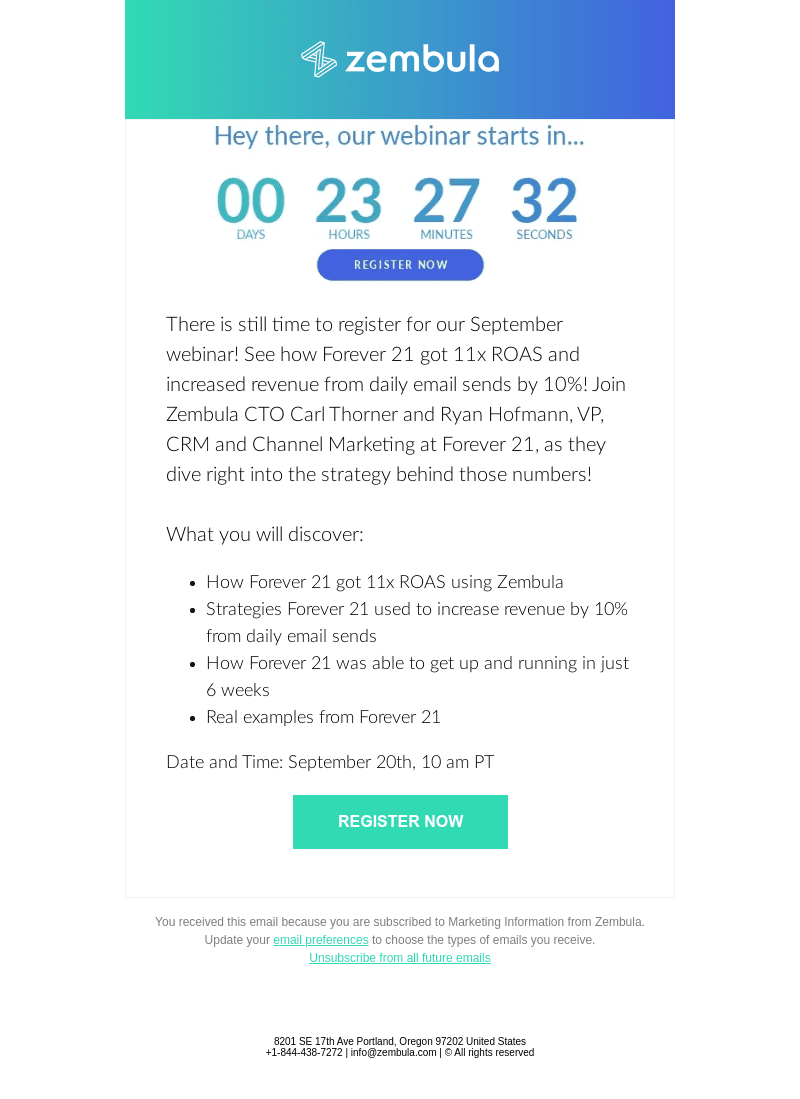 Webinar tomorrow! ‘Learn How Forever 21 Got 11x ROAS Using Zembula'