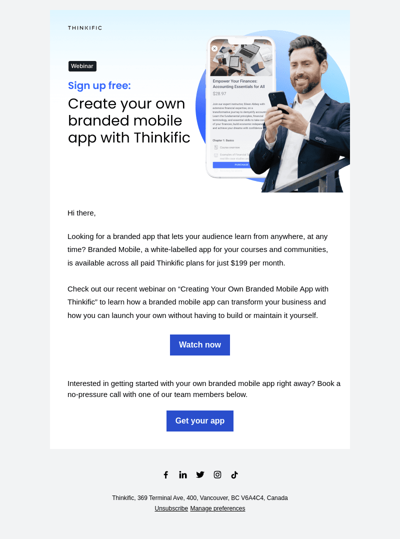 Create your own branded mobile app with Thinkific 📱