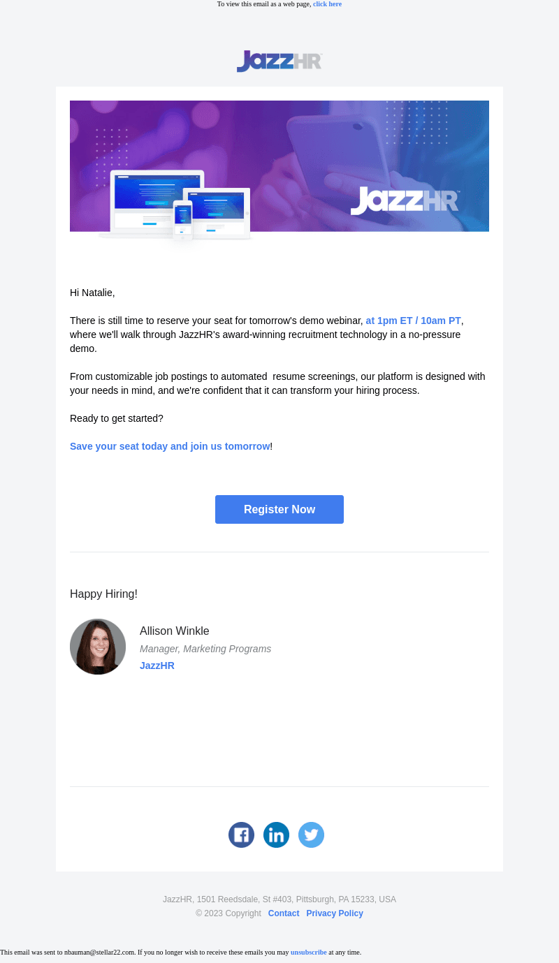 JazzHR email from Wed, Sep 20, 2023