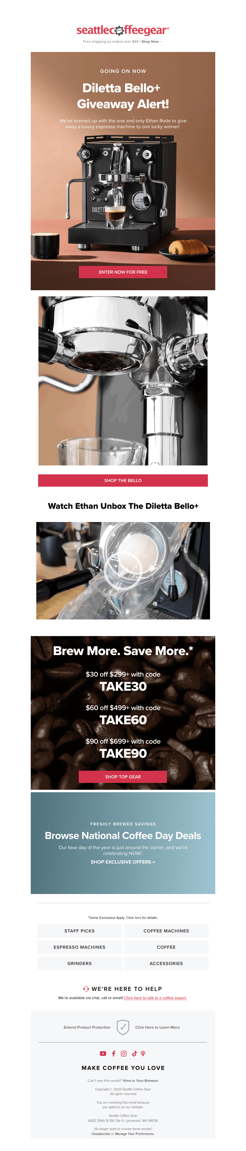 Seattle Coffee Gear email from Sat, Sep 23, 2023