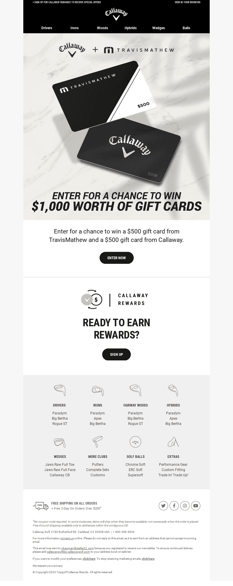Callaway Golf email from Sat, Sep 23, 2023