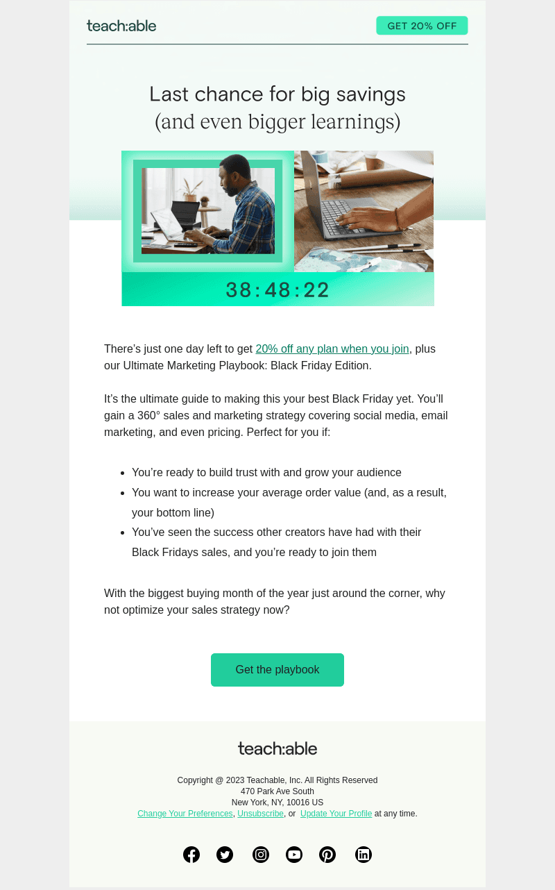 Last chance for 20% off any plan