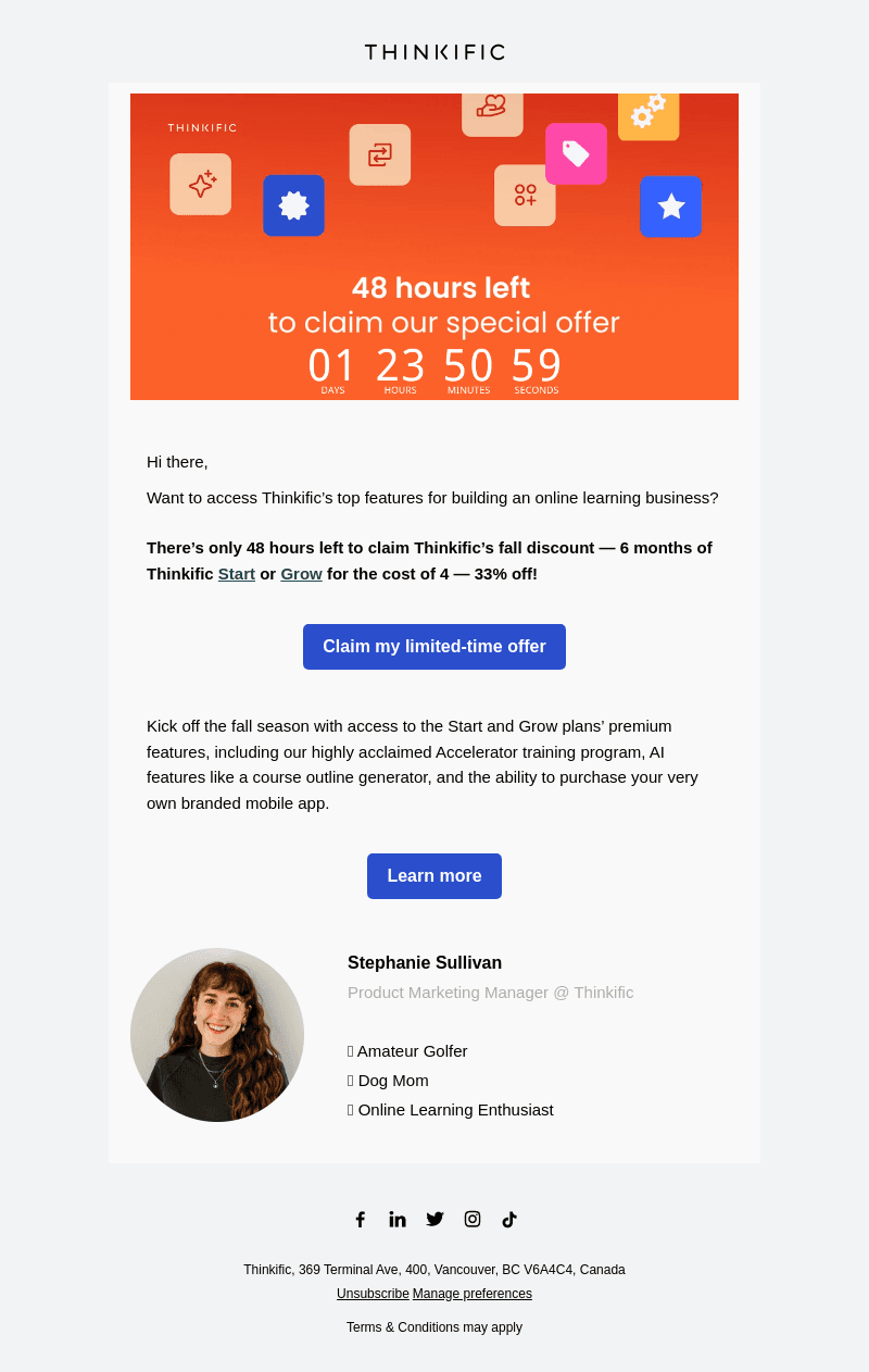 48 hours left to claim your special Thinkific discount