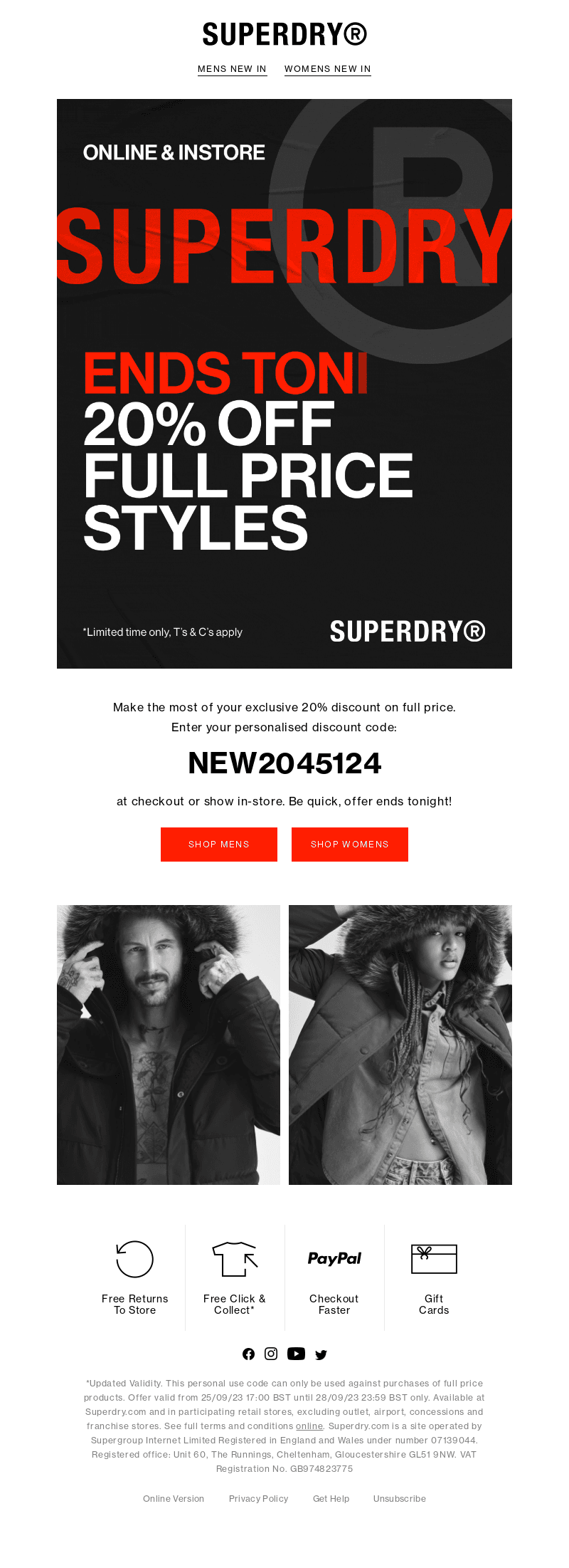 Ends at Midnight: 20% off full price