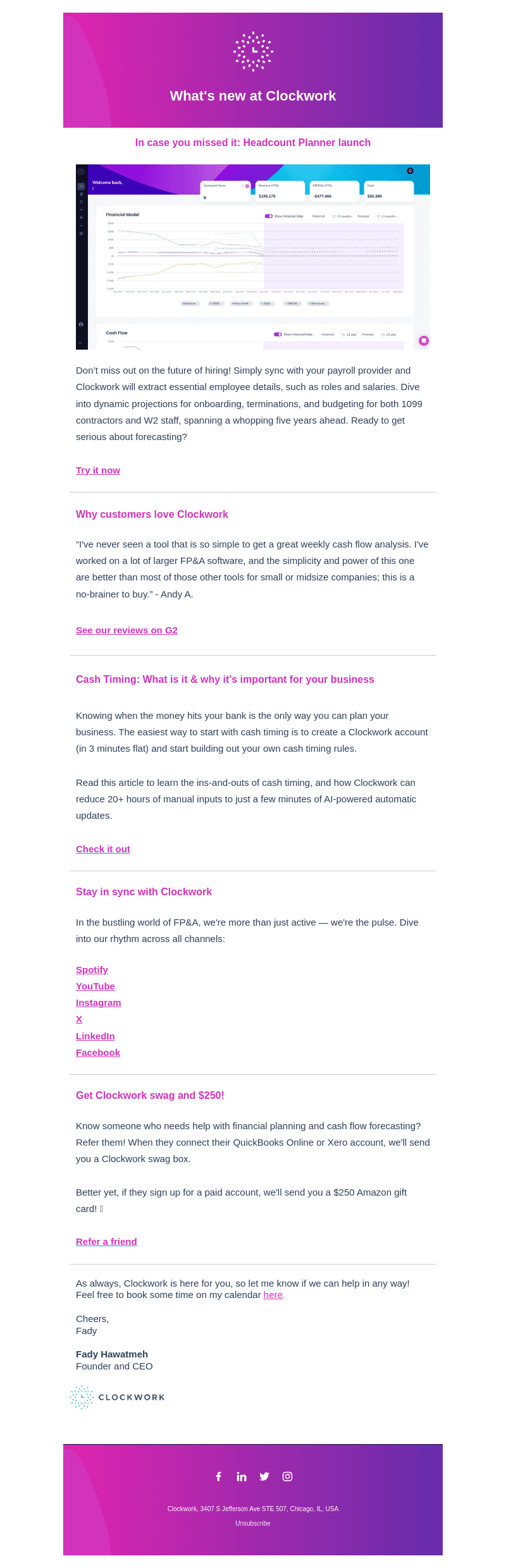 ⏰ CLOCK IN: Cash timing, Headcount Planner, and more!