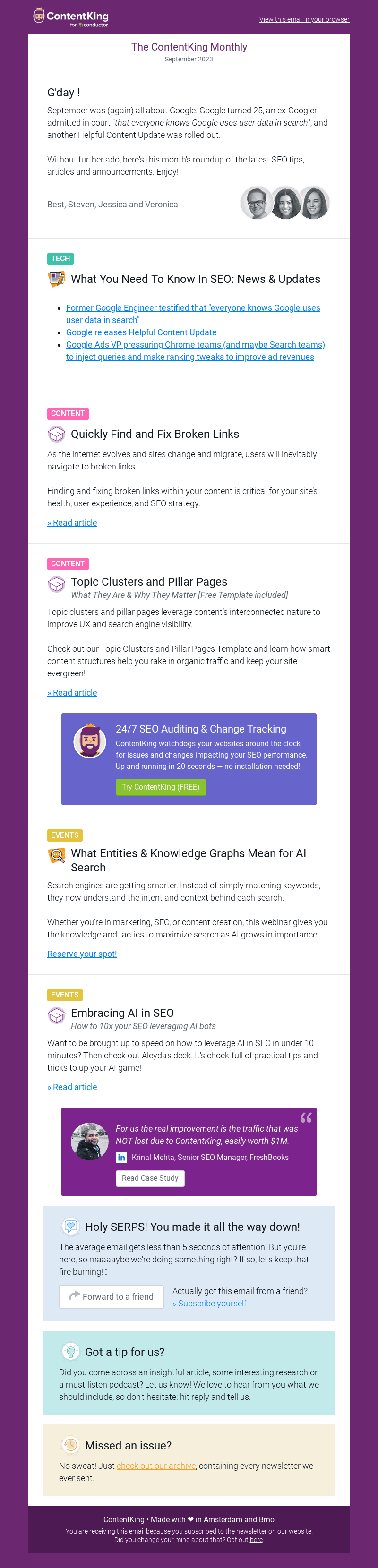 ContentKing email from Fri, Sep 29, 2023