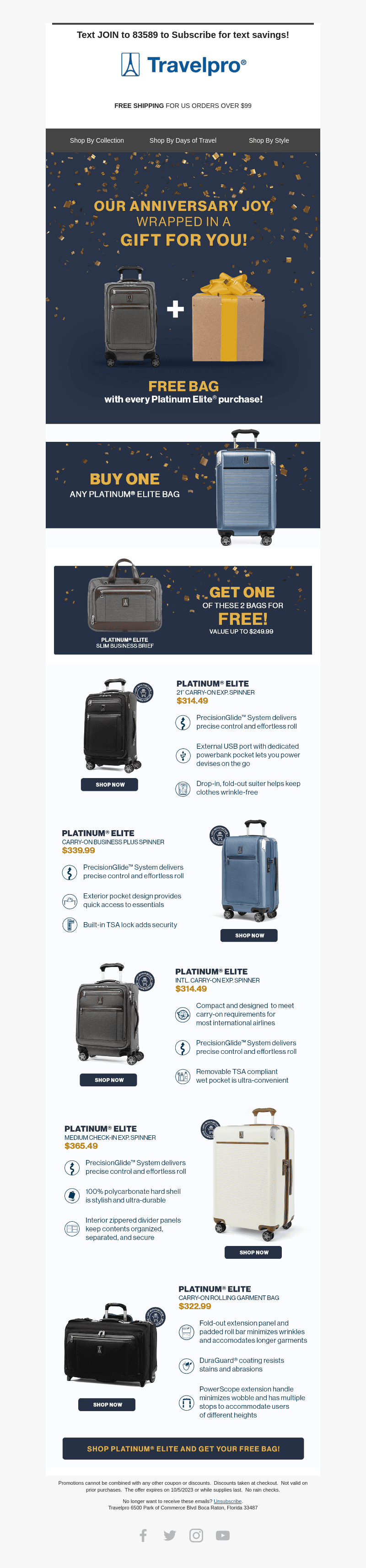 Travelpro Products email from Sun, Oct 1, 2023