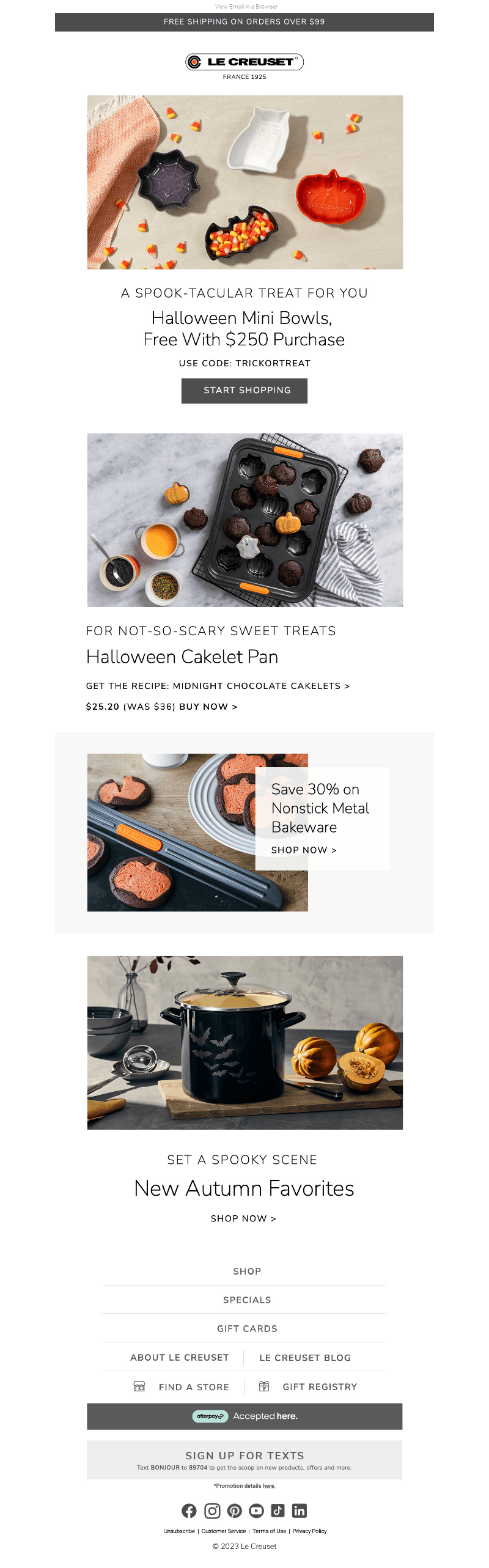 Le Creuset email from Mon, Oct 2, 2023