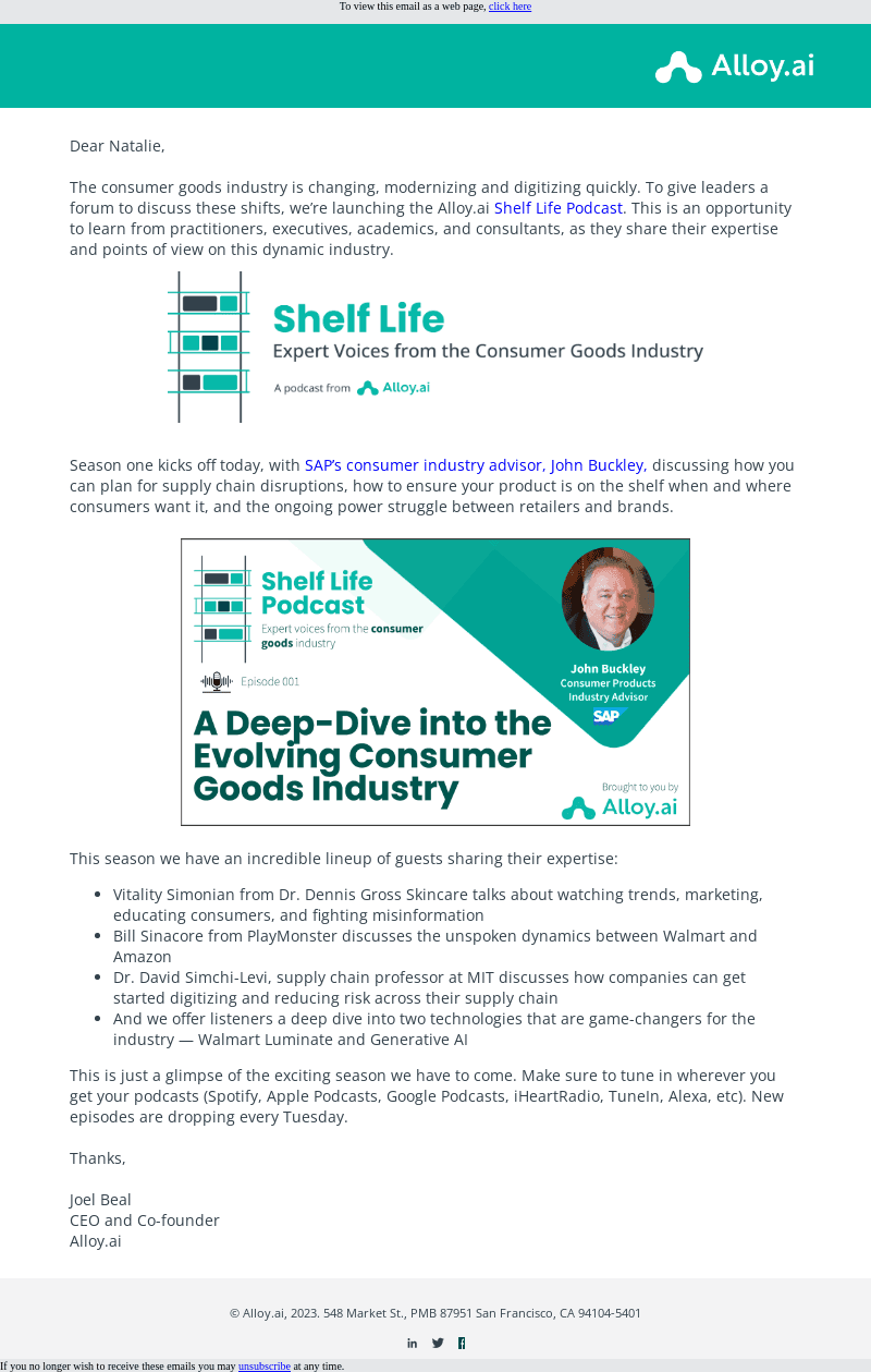 Alloy.ai email from Tue, Oct 3, 2023