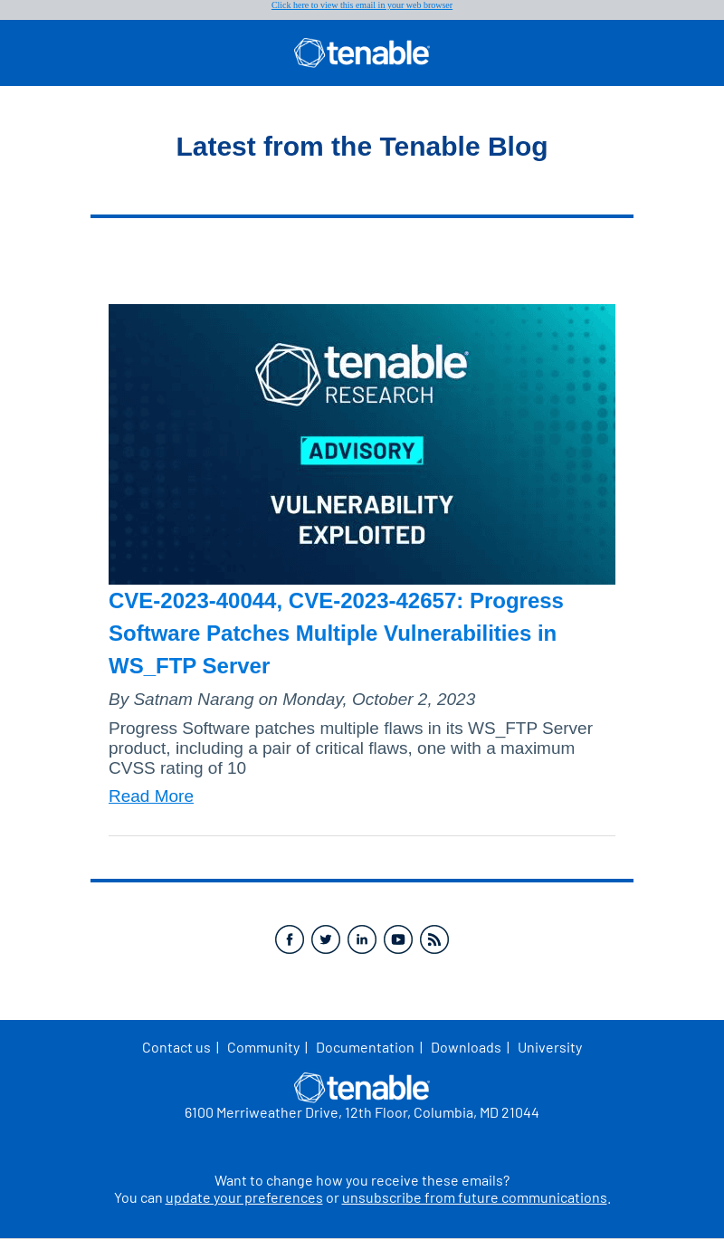 Latest from the Tenable Blog - Oct 03, 2023